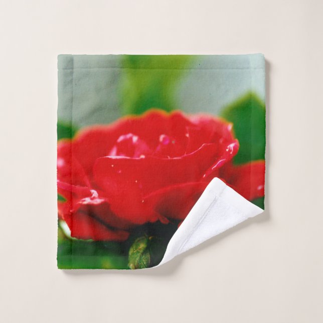 Morning red Rose covered with dew drops  Wash Cloth (Wash Cloth)