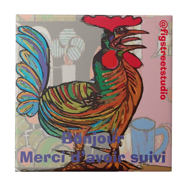 Morning Rooster, edit text,  Ceramic Tile (Front)