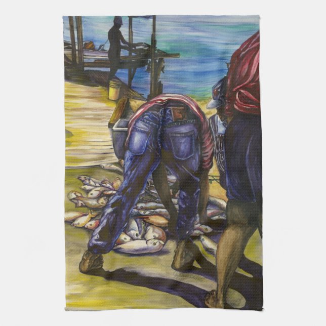 Morning’s Catch, Harbor Island Kitchen Towel (Vertical)