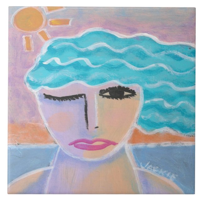 Morning Sky Original Abstract Painting Ceramic Tile (Front)