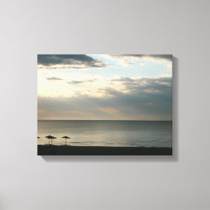 Morning sky over beach in Greece Scenery Photo Canvas Print