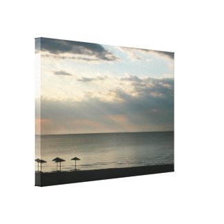 Morning sky over beach in Greece Scenery Photo Canvas Print