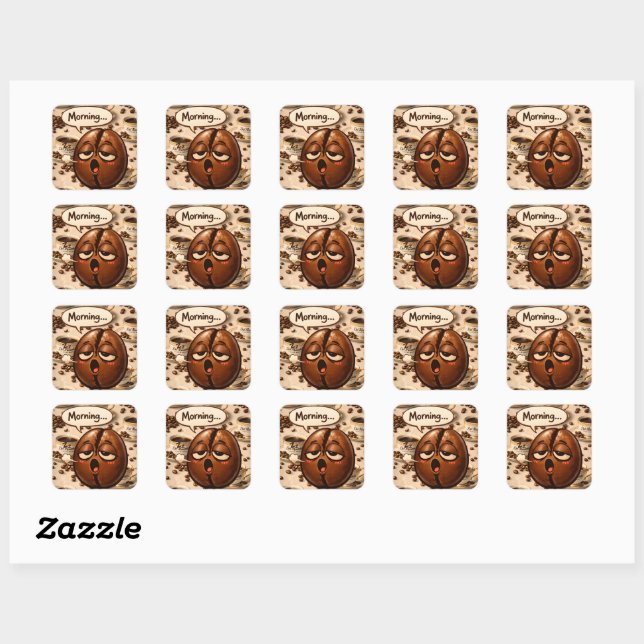 Morning, sleepy coffee bean funny relatable square sticker (Sheet)
