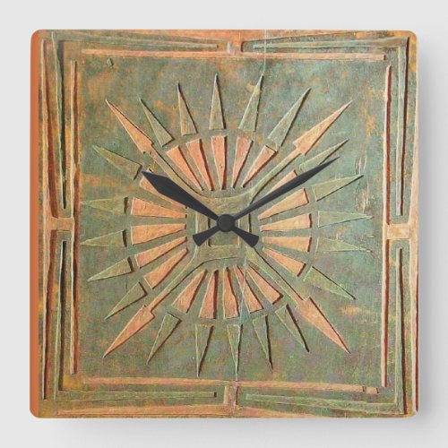 MORNING STAR  Antique Brown Green Square Wall Clock