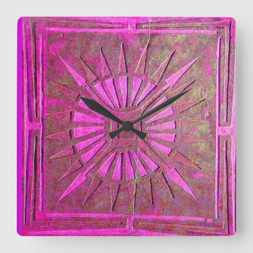 MORNING STAR  Antique Pink Fuchsia Purple Square Wall Clock