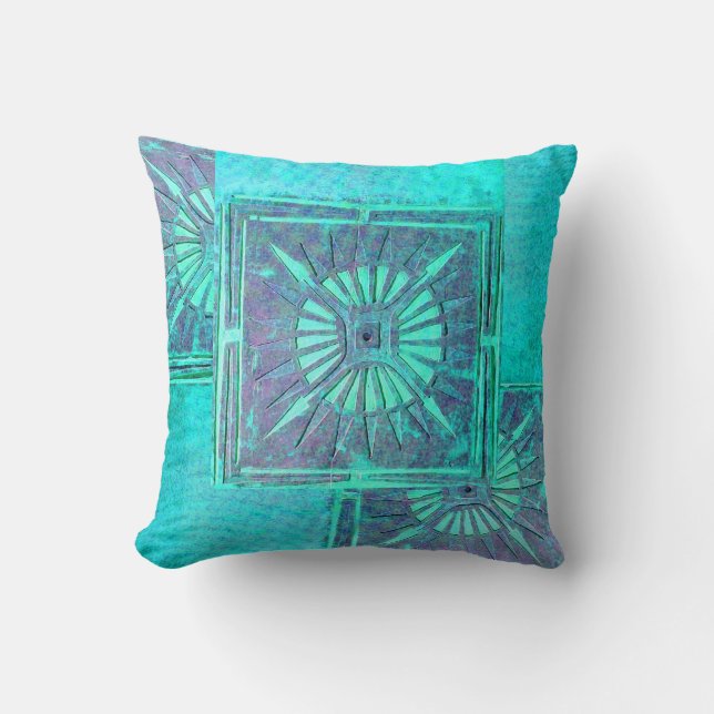 MORNING STAR ,Aqua Blue Turquase,Purple,Violet Throw Pillow (Front)