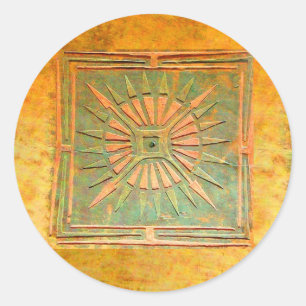 MORNING STAR ,green,brown yellow Classic Round Sticker