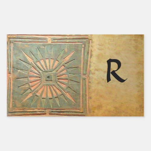 MORNING STAR MONOGRAM  antique yellowbrowngreen Rectangular Sticker