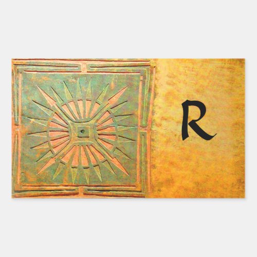 MORNING STAR MONOGRAM  antique yellowbrowngreen Rectangular Sticker