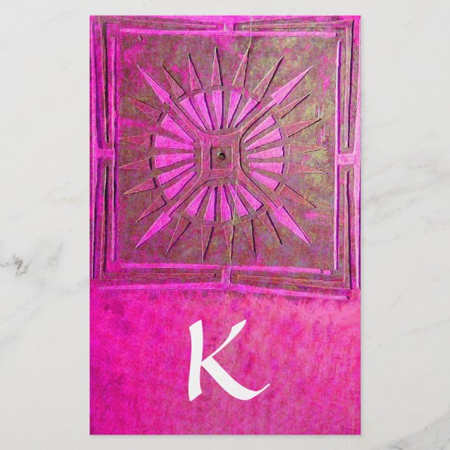 MORNING STAR MONOGRAM ,pink fuchsia white Stationery (Front)