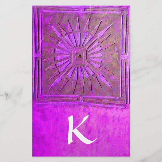 MORNING STAR MONOGRAM ,violet  purple white Stationery (Front)