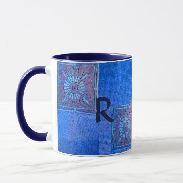 MORNING STAR Pawnee Native American ,Blue Monogram Mug (Left)