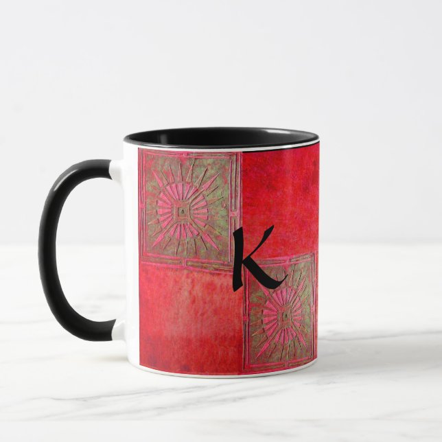 MORNING STAR Pawnee Red Green Black Monogram Mug (Left)