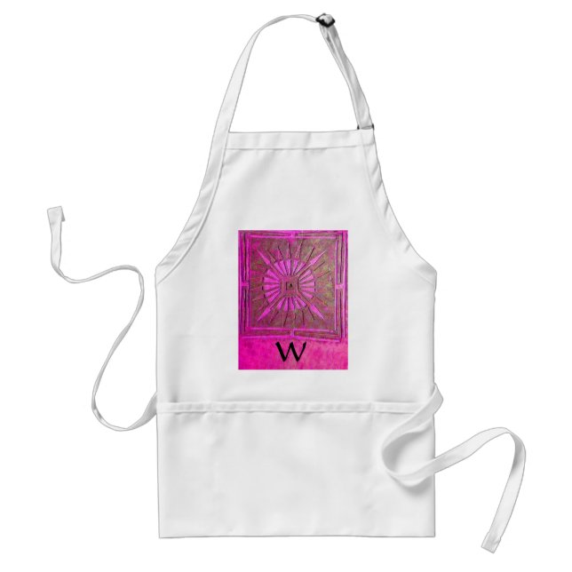 MORNING STAR Pink,Fuchsia Black, Monogram Adult Apron (Front)