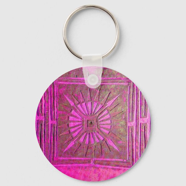 MORNING STAR Pink,Fuchsia Black, Monogram Keychain (Front)