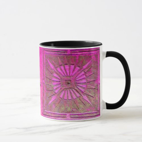 MORNING STAR PinkFuchsia Black Monogram Mug