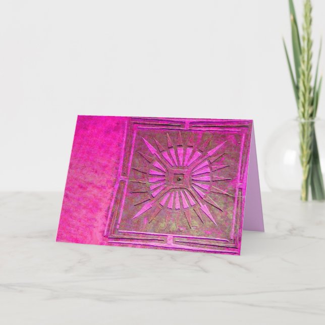 MORNING STAR Pink,Fuchsia Black, Monogram Note Card (Front)
