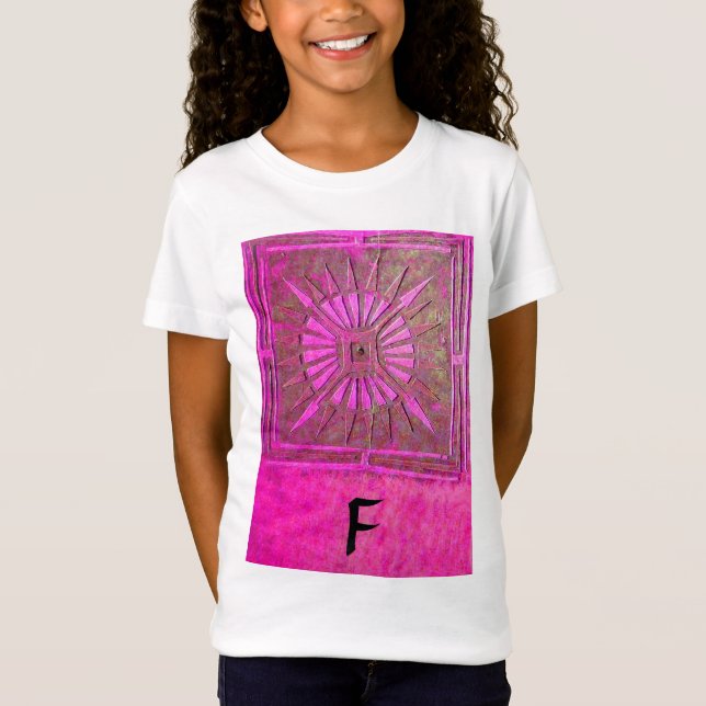 MORNING STAR Pink,Fuchsia Black, Monogram T-Shirt (Front)