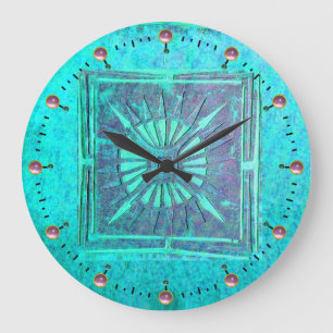 MORNING STAR , Pink Teal,Aqua Blue Large Clock