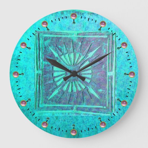 MORNING STAR  Pink TealAqua Blue Large Clock