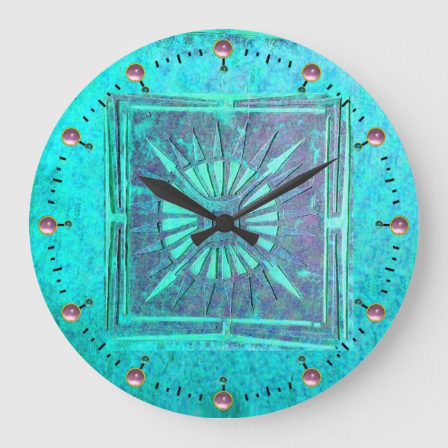 MORNING STAR , Pink Teal,Aqua Blue Large Clock (Front)