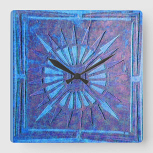 MORNING STAR , Purple Blue Square Wall Clock