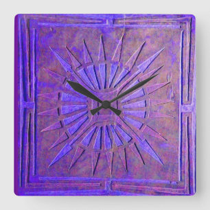 MORNING STAR , Purple Blue Square Wall Clock