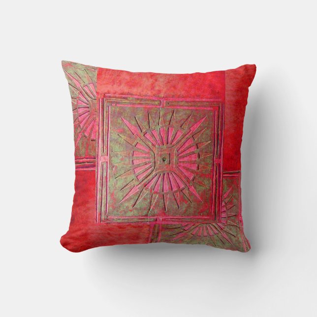 MORNING STAR , Red Green Throw Pillow (Front)