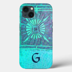 MORNING STAR Turquoise Aqua Blue,Teal, Monogram C iPhone 13 Case