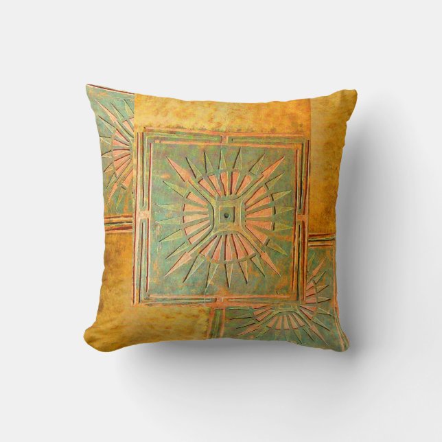 MORNING STAR yellow,green,brown Throw Pillow (Front)