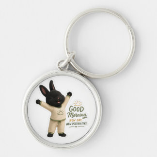 Morning Stretch Cute Black Rex Bunny Sticker Keychain
