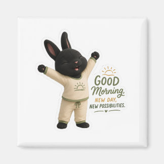 Morning Stretch Cute Black Rex Bunny Sticker Magnet