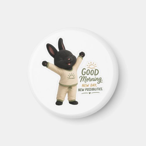Morning Stretch Cute Black Rex Bunny Sticker Magnet