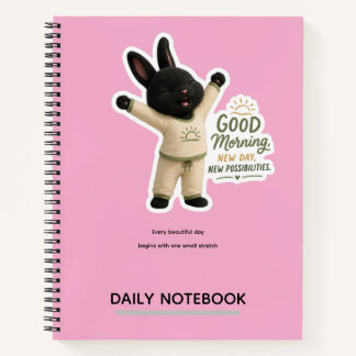 Morning Stretch Cute Black Rex Bunny Sticker Notebook