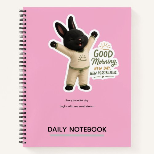 Morning Stretch Cute Black Rex Bunny Sticker Notebook