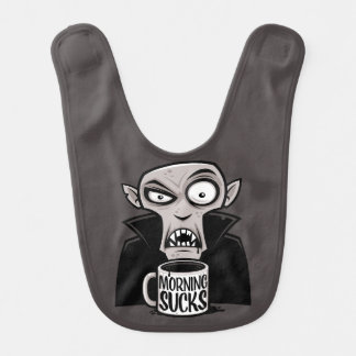 Morning Sucks Grumpy Vampire Coffee Design Baby Bib