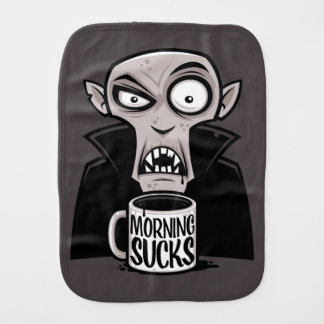 Morning Sucks Grumpy Vampire Coffee Design Baby Burp Cloth