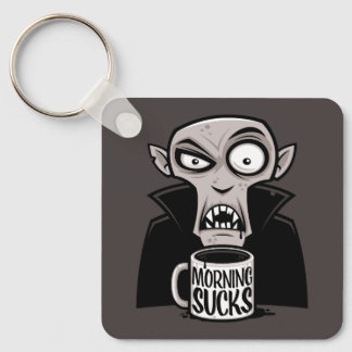 Morning Sucks Grumpy Vampire Coffee Design Keychain