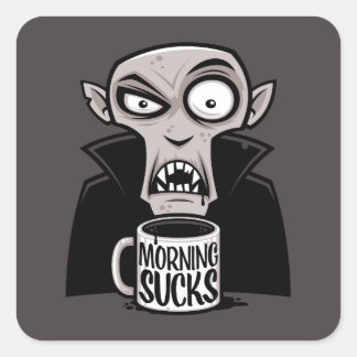 Morning Sucks Grumpy Vampire Coffee Design Square Sticker