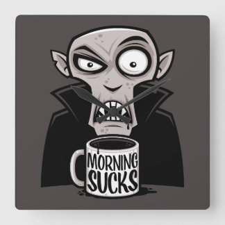 Morning Sucks Grumpy Vampire Coffee Design Square Wall Clock