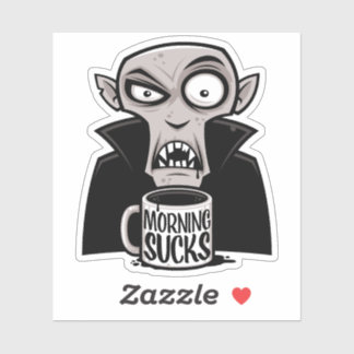 Morning Sucks Grumpy Vampire Coffee Design Sticker
