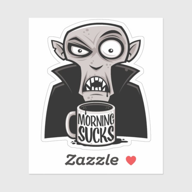 Morning Sucks Grumpy Vampire Coffee Design Sticker (Sheet)