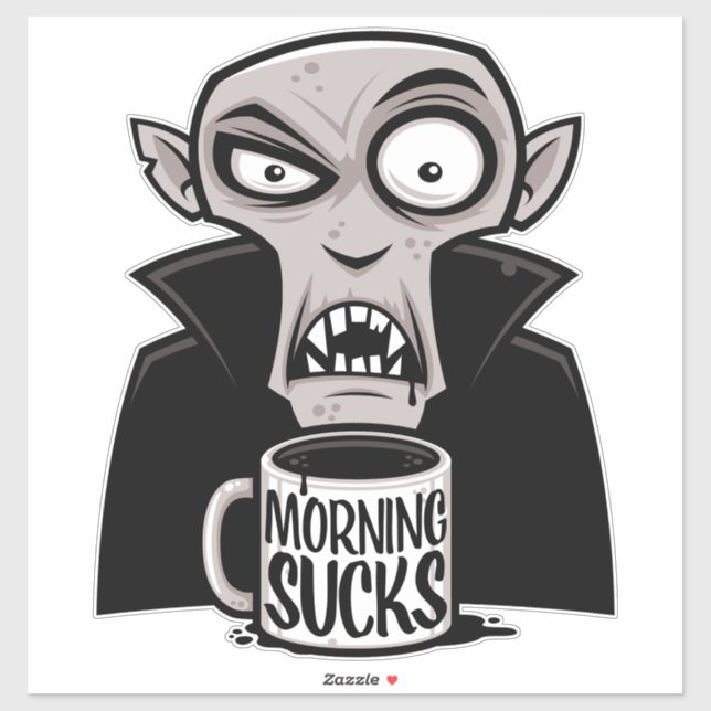 Morning Sucks Grumpy Vampire Coffee Design Sticker (Sheet)