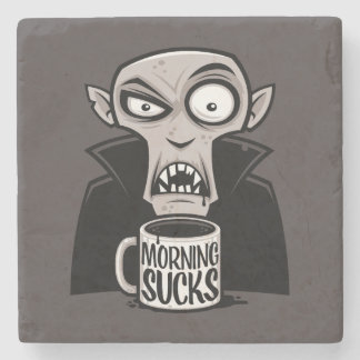 Morning Sucks Grumpy Vampire Coffee Design Stone Coaster