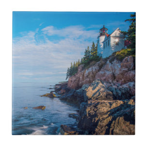 Morning Sun At Bass Harbor Lighthouse Ceramic Tile