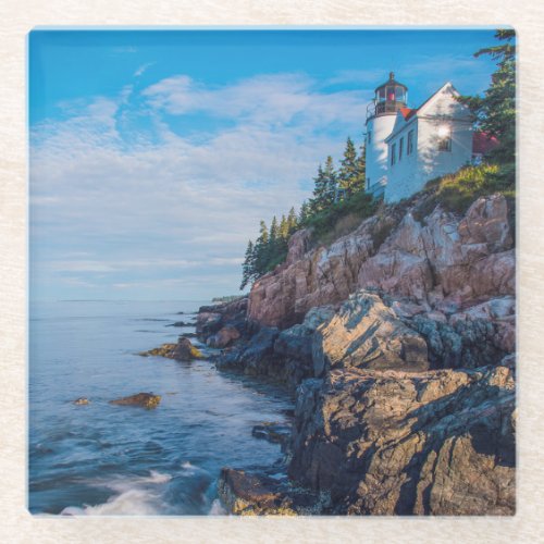 Morning Sun At Bass Harbor Lighthouse Glass Coaster