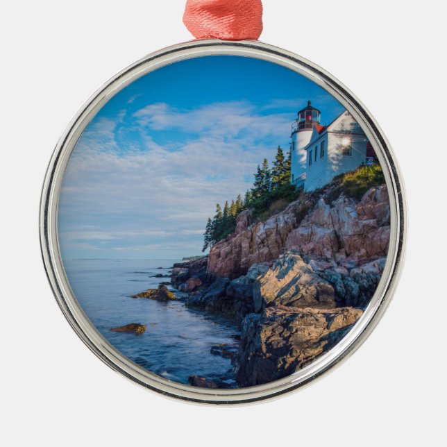 Morning Sun At Bass Harbor Lighthouse Metal Ornament (Front)