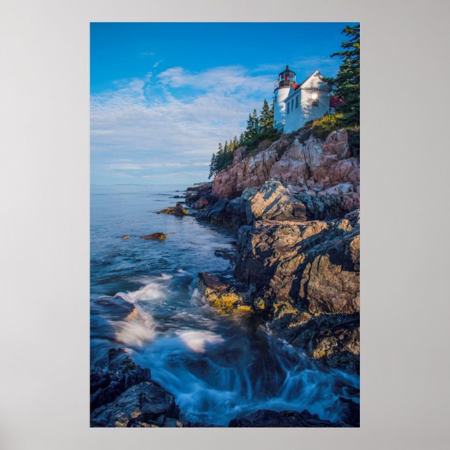 Morning Sun At Bass Harbor Lighthouse Poster (Front)