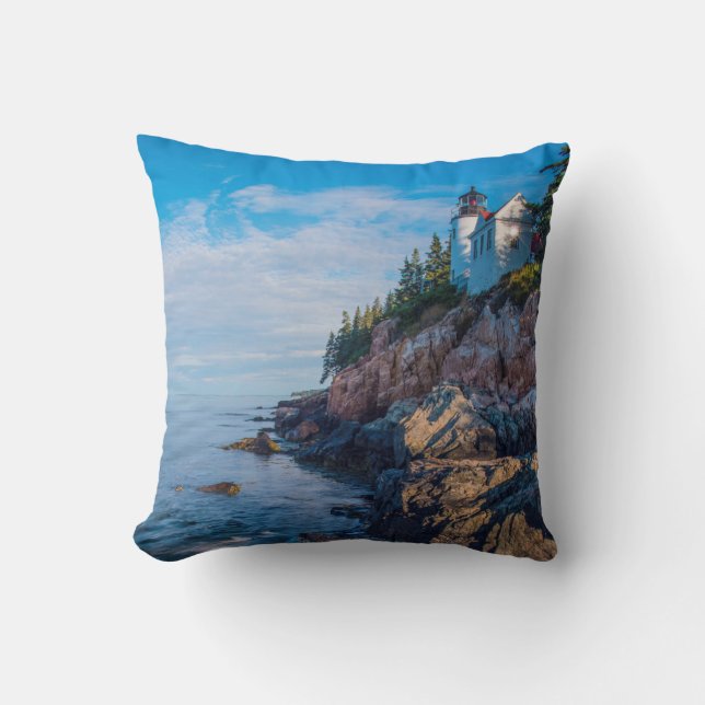 Morning Sun At Bass Harbor Lighthouse Throw Pillow (Front)