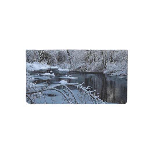Morning Sun On Snow Covered Sheepscot River Checkbook Cover (Front)